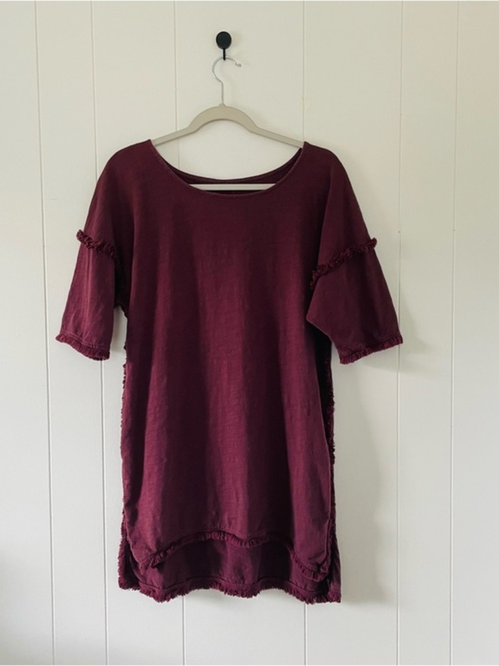 Umgee Burgundy Fringe-Trim Midi Dress